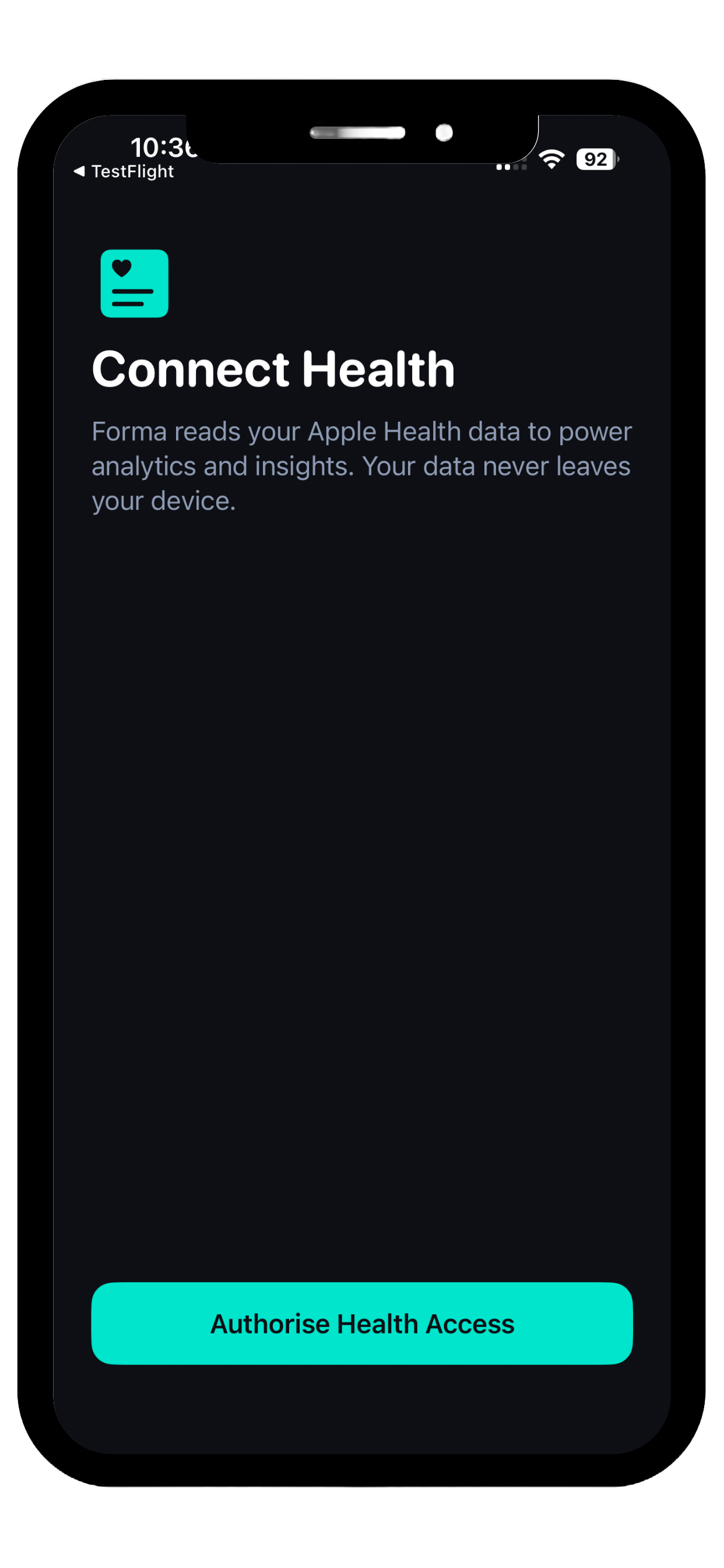 Forma Apple Health authorisation screen on iPhone