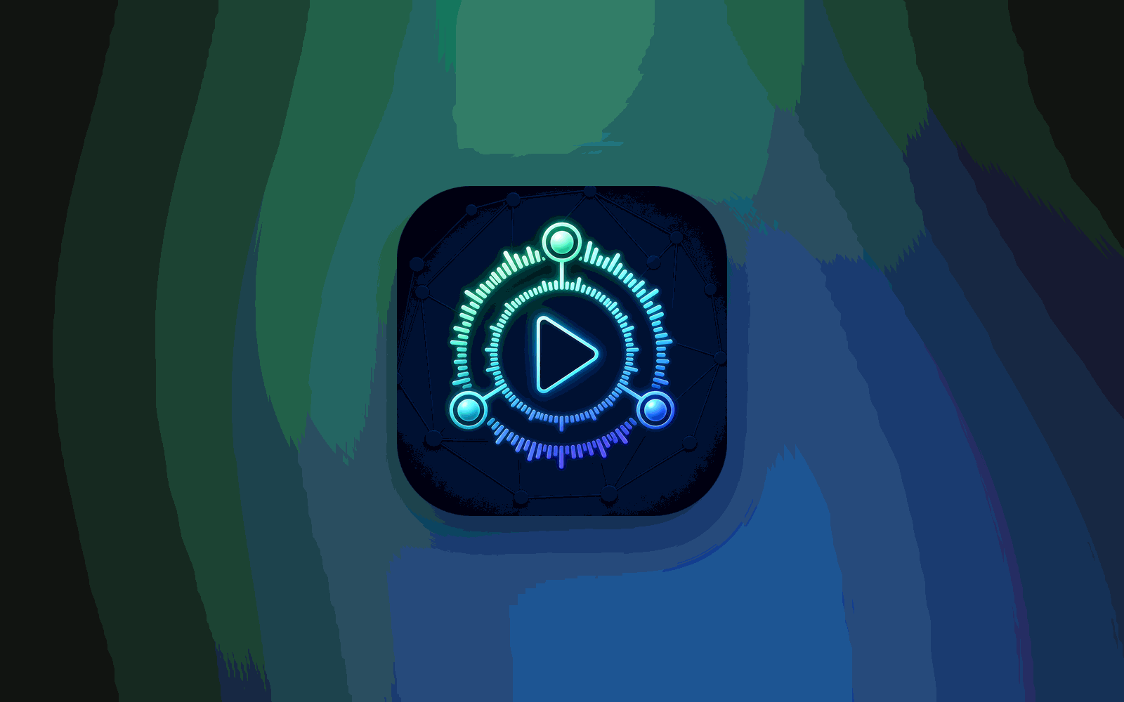 Tunode app icon, a neon play symbol inside an audio waveform ring