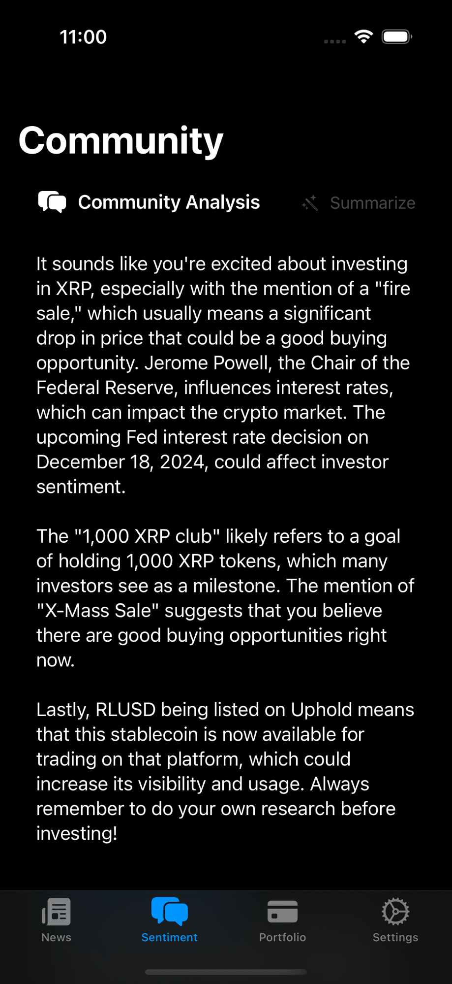 XRPDashboard Sentiment Analysis